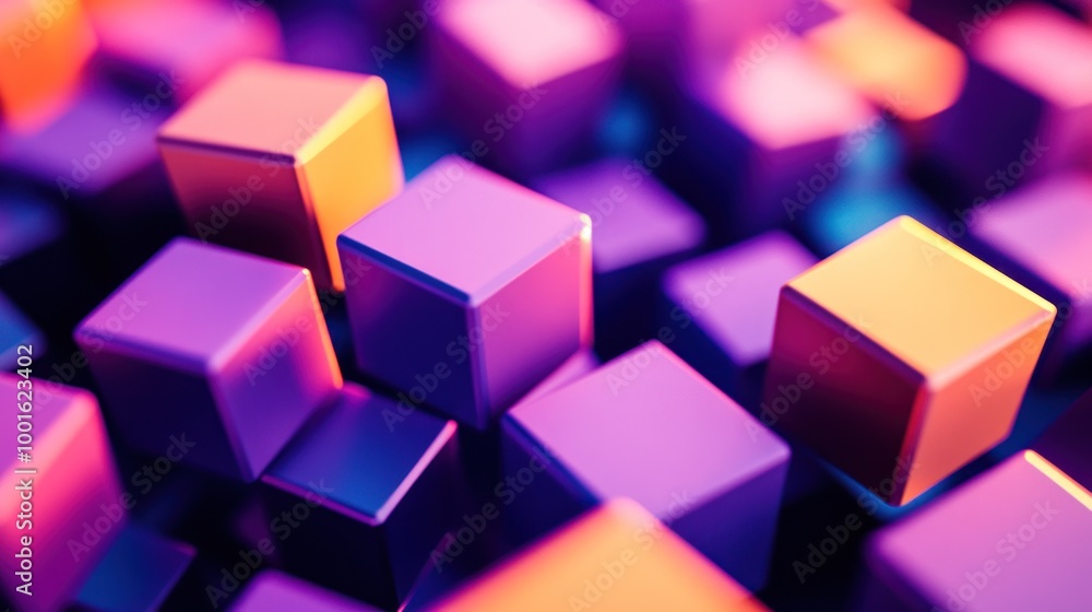 Abstract Purple and Orange Cubes Abstract Purple and Orange Cubes