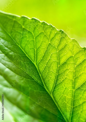 Close-up view of two green leaves with intricate vein patterns, overlapping gently at the center.