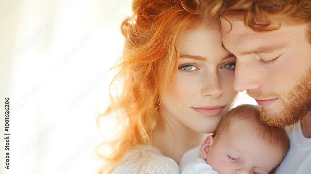 A heartwarming portrait of a young family with their newborn baby, emphasizing the love and tenderness of new parenthood. A heartwarming portrait of a young family with their newborn baby, emphasizing the love and tenderness of new parenthood.
