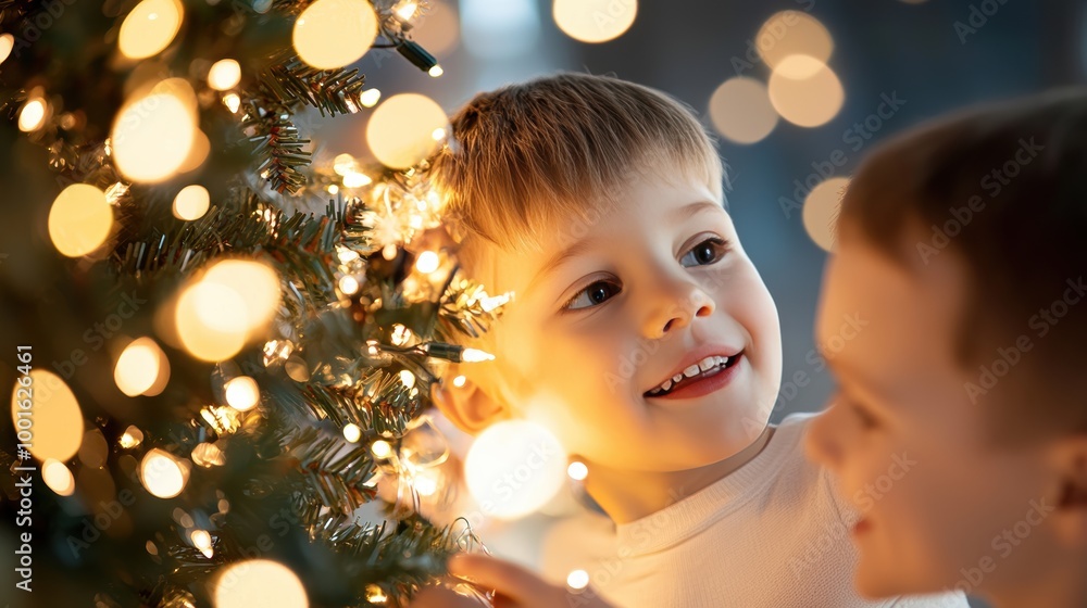A family decorating a Christmas tree together, radiating the festive cheer and warmth of the holiday season. A family decorating a Christmas tree together, radiating the festive cheer and warmth of the holiday season.
