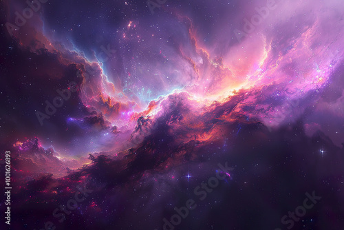 A purple and blue sky with many stars, generative ai image.,