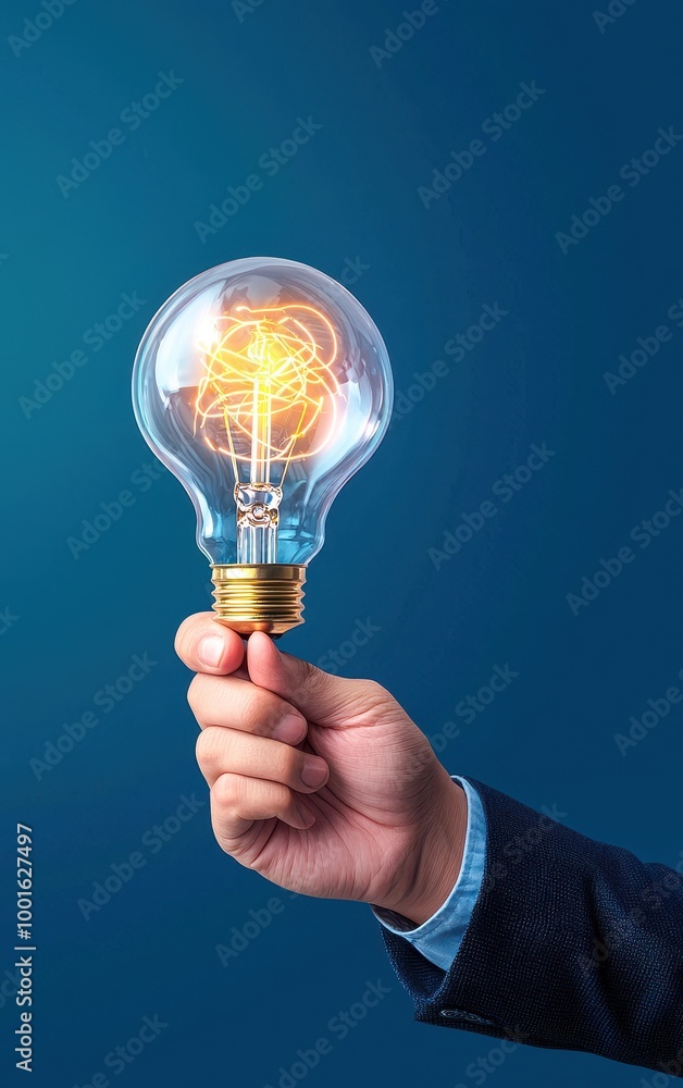 A hand holding a glowing light bulb symbolizing creativity, innovation, and ideas against a blue background. A hand holding a glowing light bulb symbolizing creativity, innovation, and ideas against a blue background.