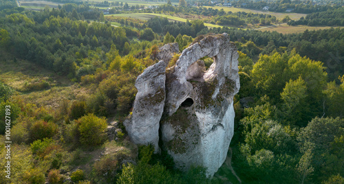 Limestone rock in the Kraków-Częstochowa Upland. Okiennik Wielki Rock, Poland