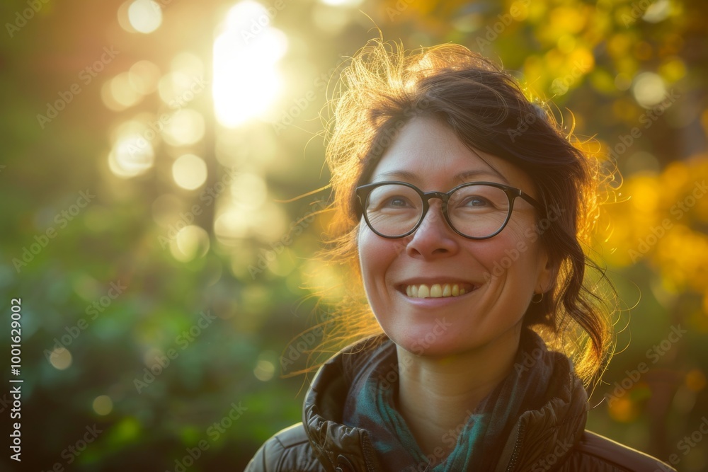 Smiling Woman in Glasses Outdoors in Fall Smiling Woman in Glasses Outdoors in Fall