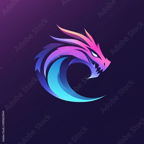 Dragon Gaming Logo, Purple & Blue Gradient with Fierce Face photo