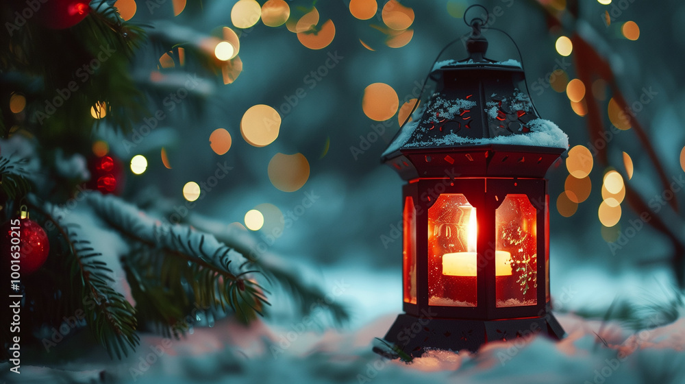 christmas lantern in the snow christmas lantern in the snow