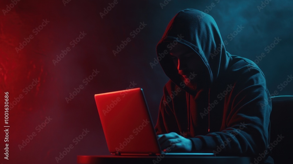 Mysterious Hacker in Neon Light Mysterious Hacker in Neon Light