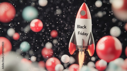 A festive rocket launch celebrating Black Friday sales and holiday shopping e...