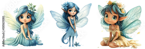 colorful fairy character illustrations with magical wings transparent background