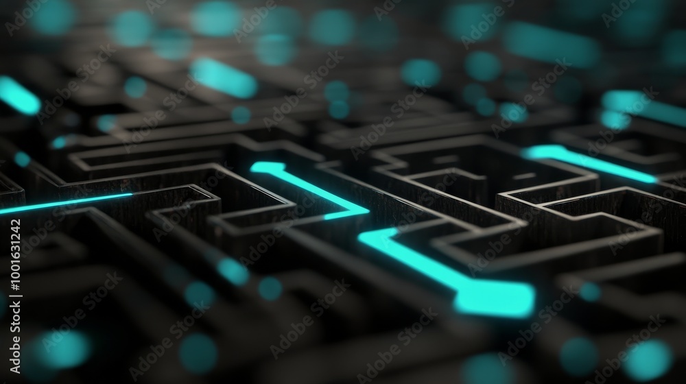 Abstract patterns with an upward blue arrow against a textured dark background