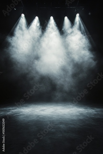 Dramatic stage lighting with fog creating an atmospheric backdrop for perform...