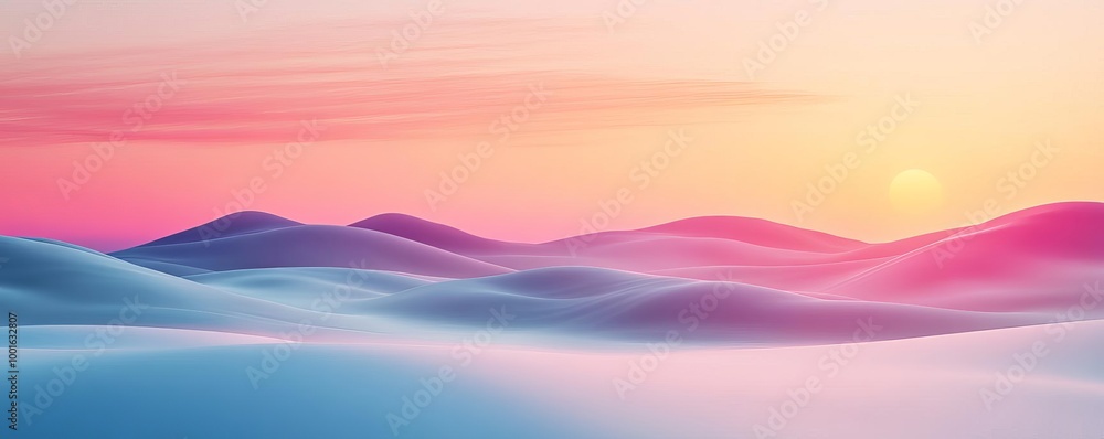 Rolling hills with drifting fog, soft twilight hues, 3D illustration Rolling hills with drifting fog, soft twilight hues, 3D illustration