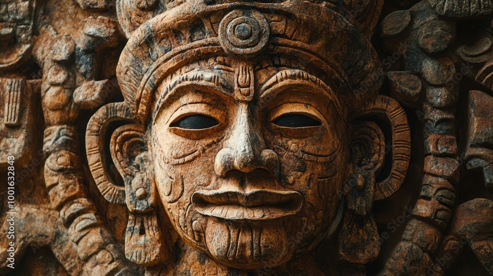Totem indian wooden mask background composition Totem indian wooden mask background composition