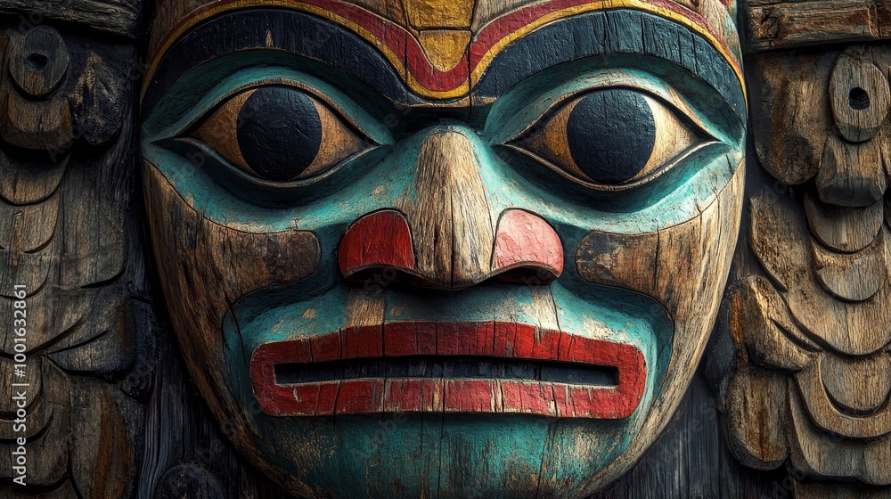 Totem indian wooden mask background composition Totem indian wooden mask background composition