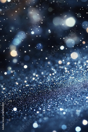 Stunning blue and gold bokeh sparkle effect created by light reflections in a...