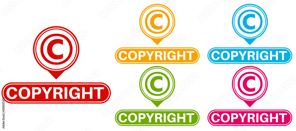 set trendy colorful copyright labels icon. Intellectual sign trademark symbol template sticker design vector illustration set trendy colorful copyright labels icon. Intellectual sign trademark symbol template sticker design vector illustration