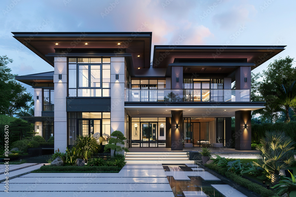 Fototapeta premium A large house with a large front door and a large porch. generative ai.,