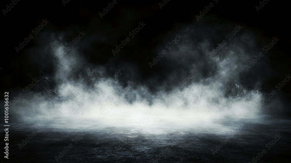 Fototapeta premium Foggy stage with dramatic lighting for a performance set in an empty venue at night