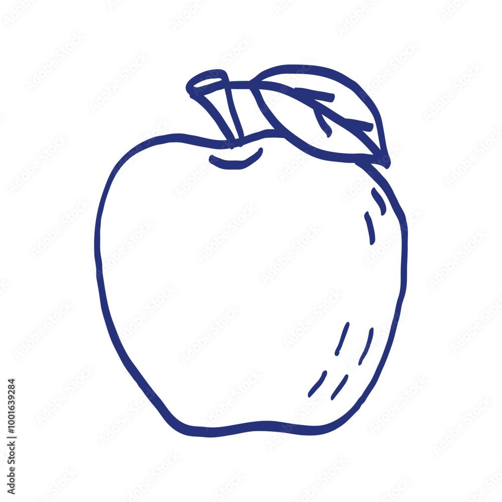 Apple fruit vector illustration. Hand drawn sketch. Blue pen or marker drawing. Primitive kids picture. Apple fruit vector illustration. Hand drawn sketch. Blue pen or marker drawing. Primitive kids picture.