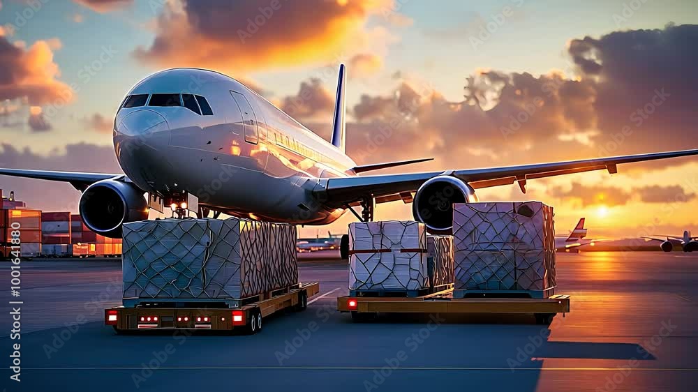 Cargo Plane Loaded with Shipping Containers at Sunset Airport
Cargo Plane Loaded with Shipping Containers at Sunset Airport