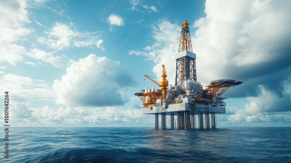An offshore jack-up rig using digital communication systems with a satellite, illustrating the connectivity and advanced technology of modern offshore platforms. An offshore jack-up rig using digital communication systems with a satellite, illustrating the connectivity and advanced technology of modern offshore platforms.