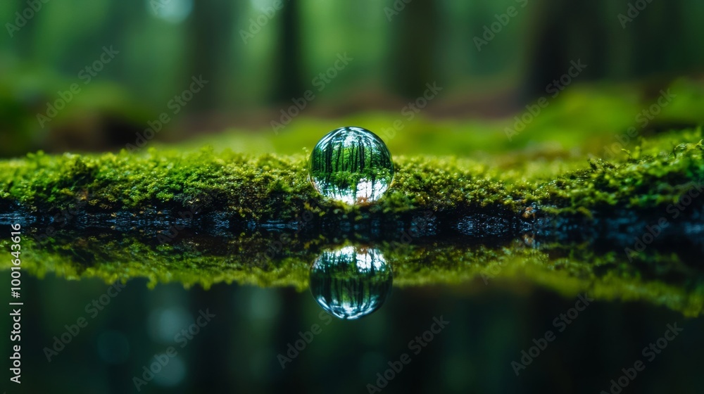 Detailed macro of a water droplet reflecting an entire forest scene photorealistic nature art, super macro shot Detailed macro of a water droplet reflecting an entire forest scene photorealistic nature art, super macro shot