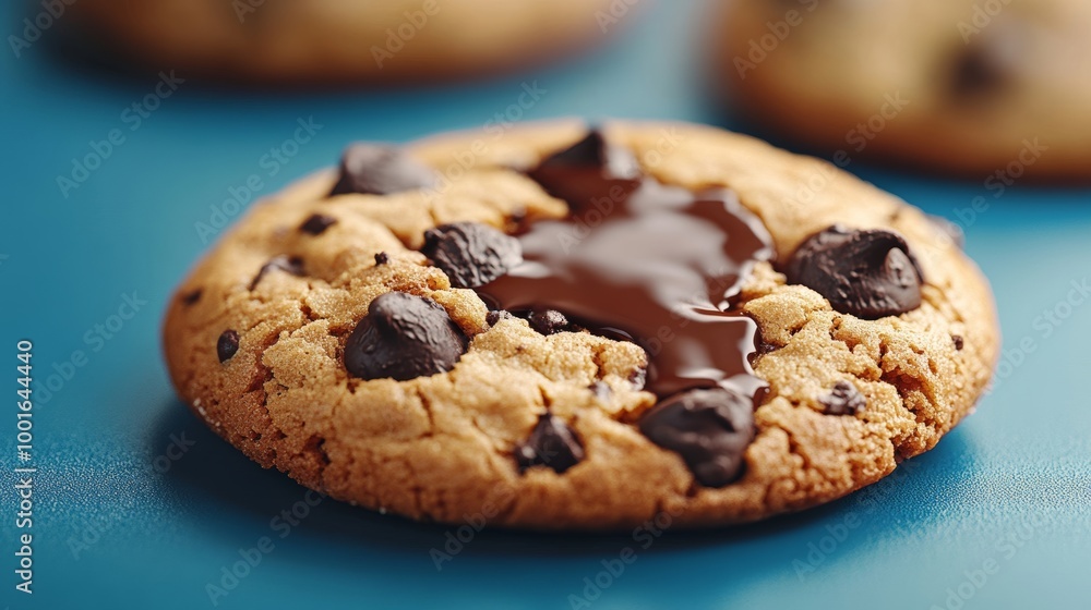 Hyper-realistic close-up of a chocolate chip cookie with melted chocolate oozing from its center detailed texture, super macro shot Hyper-realistic close-up of a chocolate chip cookie with melted chocolate oozing from its center detailed texture, super macro shot