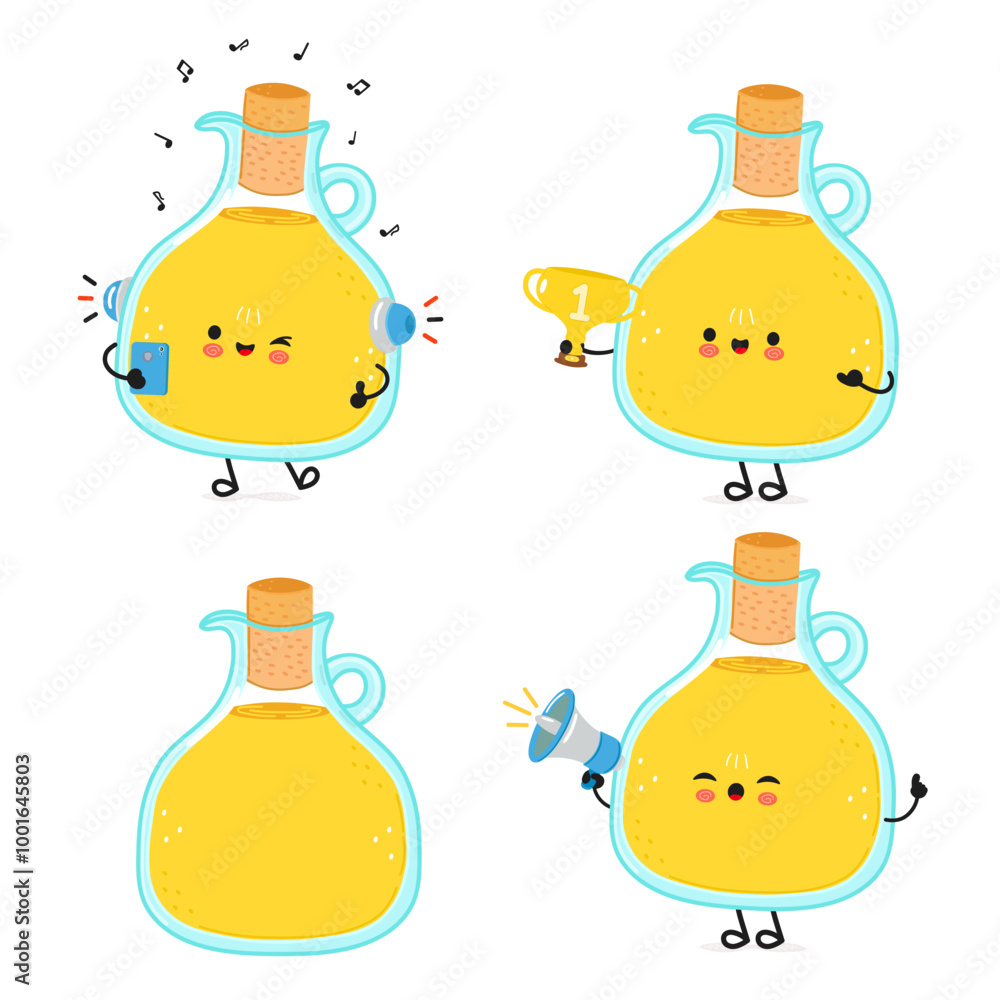 Funny Olive oil characters bundle set. Vector hand drawn doodle style cartoon character illustration icon design. Cute Olive oil mascot character collection Funny Olive oil characters bundle set. Vector hand drawn doodle style cartoon character illustration icon design. Cute Olive oil mascot character collection