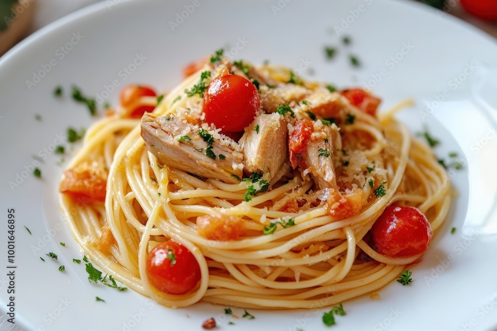 A plate of pasta with meat and vegetables, generative ai image A plate of pasta with meat and vegetables, generative ai image