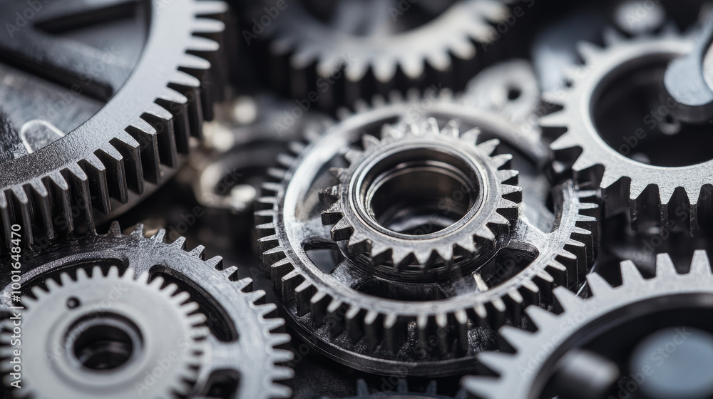 Close-up of a complex gear system with interlocking gears of various sizes and shapes. Highlight precision and intricacy, showcasing detailed teeth and bearings. Close-up of a complex gear system with interlocking gears of various sizes and shapes. Highlight precision and intricacy, showcasing detailed teeth and bearings.