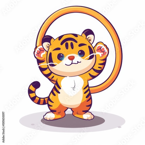 Cute tiger Playing Hula Hoop Cartoon Vector Icon Illustration