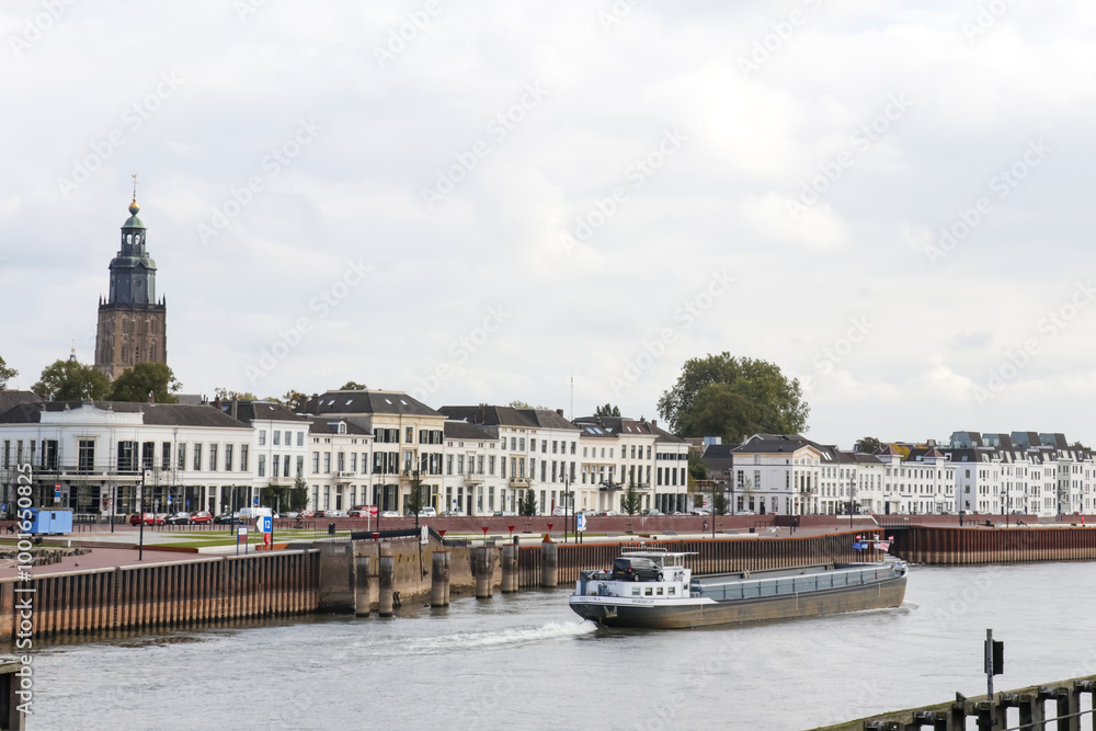 Skyline of Zutphen. City landscape view with Gelderland, ship on IJssel river, European building and architecture. Skyline of Zutphen. City landscape view with Gelderland, ship on IJssel river, European building and architecture.