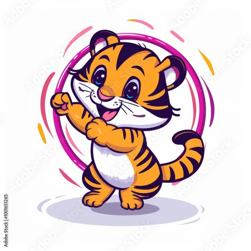 Cute tiger Playing Hula Hoop Cartoon Vector Icon Illustration photo