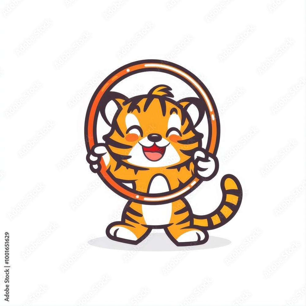 Cute tiger Playing Hula Hoop Cartoon Vector Icon Illustration Cute tiger Playing Hula Hoop Cartoon Vector Icon Illustration