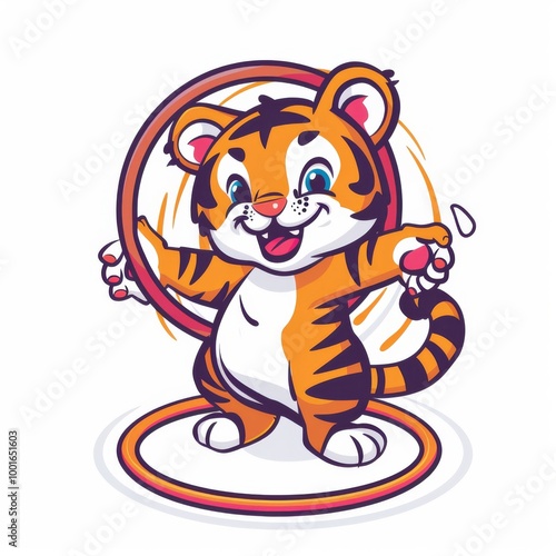 Cute tiger Playing Hula Hoop Cartoon Vector Icon Illustration photo