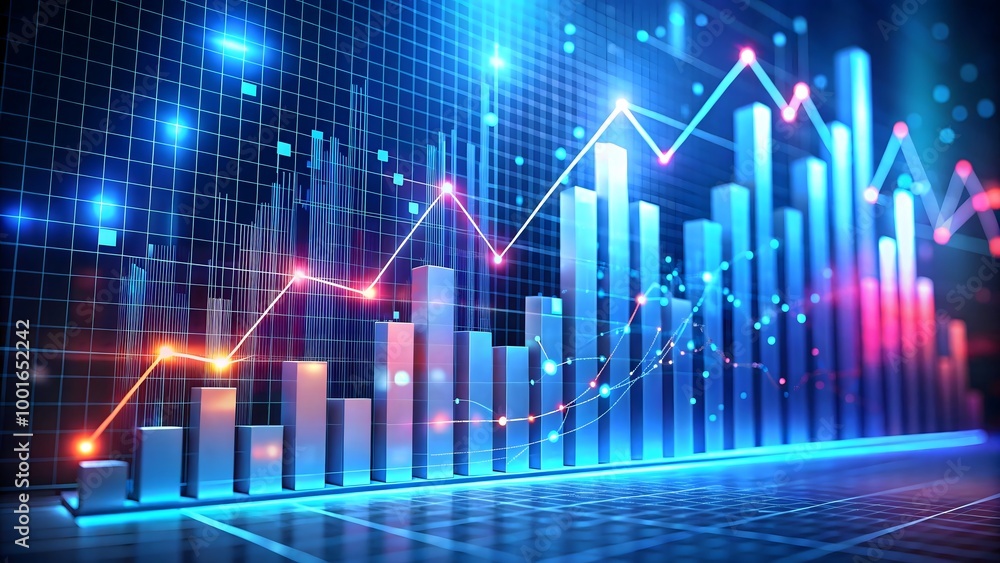 Stylized glowing bar graph representing real-time analytics Stylized glowing bar graph representing real-time analytics