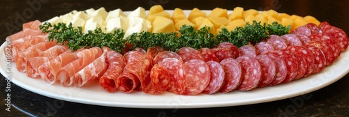 Wallpaper Mural Platter featuring salami, prosciutto, and fresh cheese as traditional appetizers. Torontodigital.ca