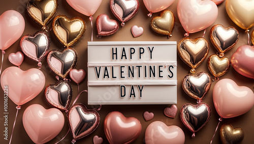 Happy Valentine's Day LightBox with pink gold balloons, valentine's day