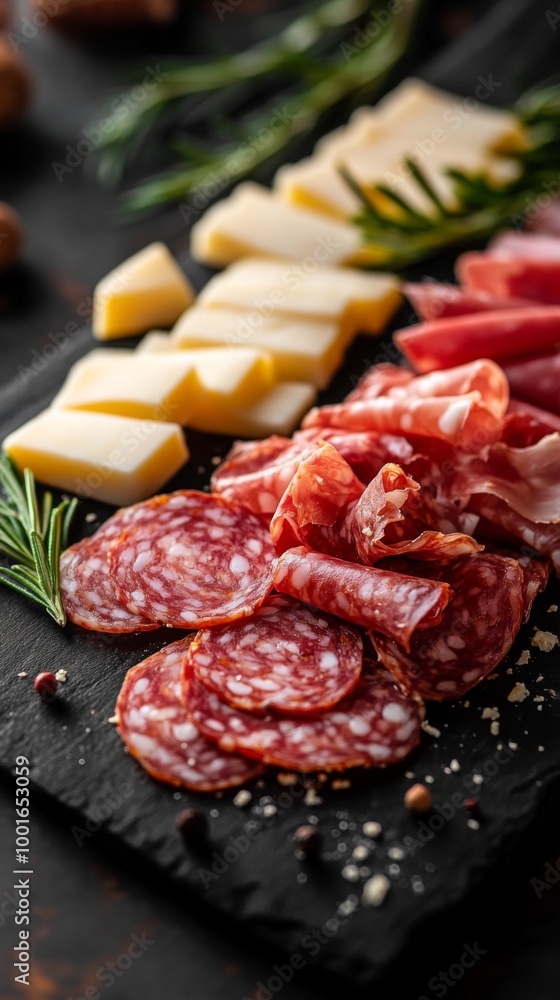 Platter featuring salami, prosciutto, and fresh cheese as traditional appetizers. Platter featuring salami, prosciutto, and fresh cheese as traditional appetizers.