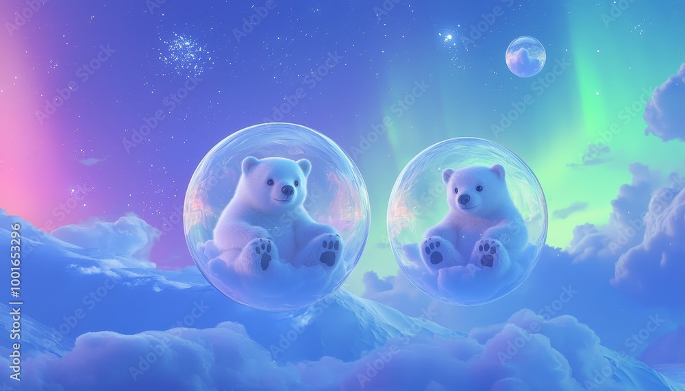 Chubby Polar Bears in Floating Glass Bubbles Chubby Polar Bears in Floating Glass Bubbles