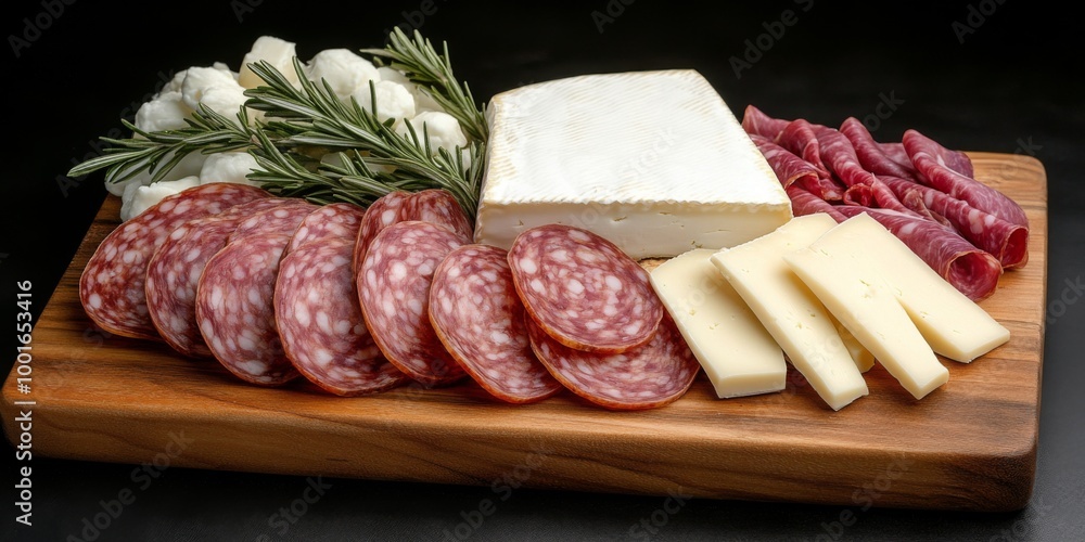 Platter featuring salami, prosciutto, and fresh cheese as traditional appetizers. Platter featuring salami, prosciutto, and fresh cheese as traditional appetizers.
