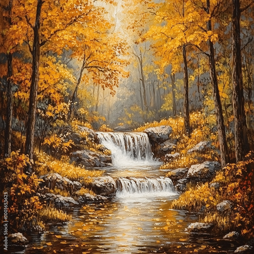 waterfall in autumn forest waterfall in autumn forest