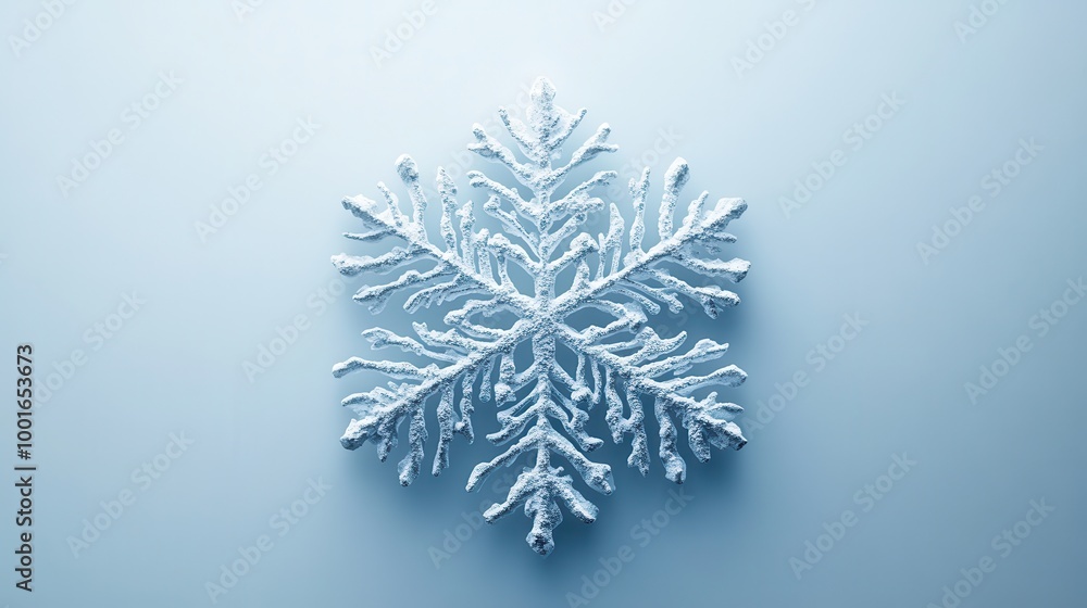 A delicate snowflake rests on a soft blue background, evoking a serene holiday vibe A delicate snowflake rests on a soft blue background, evoking a serene holiday vibe