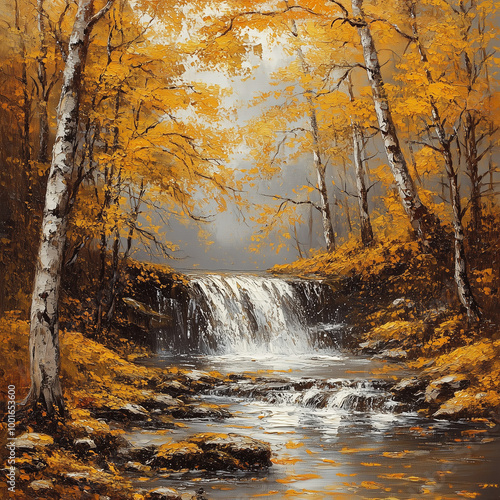 waterfall in autumn forest