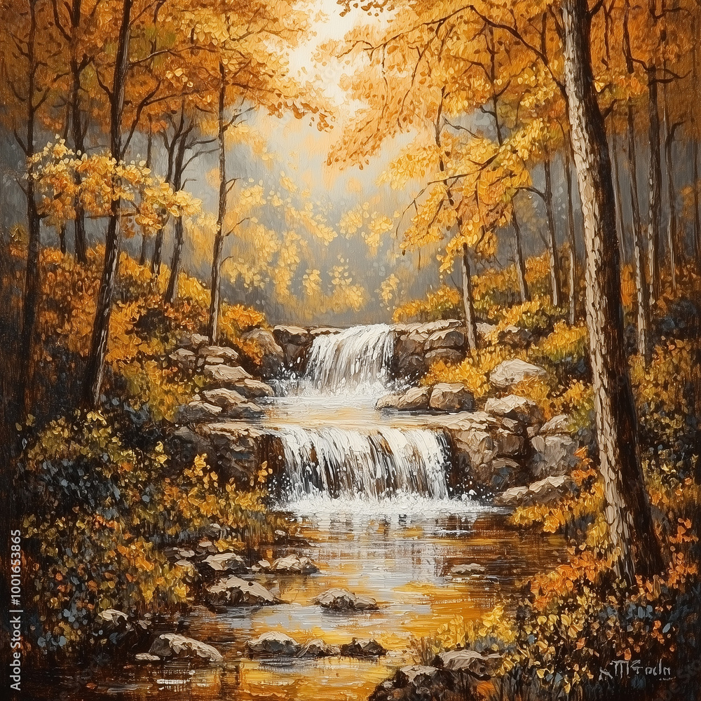 waterfall in autumn forest waterfall in autumn forest