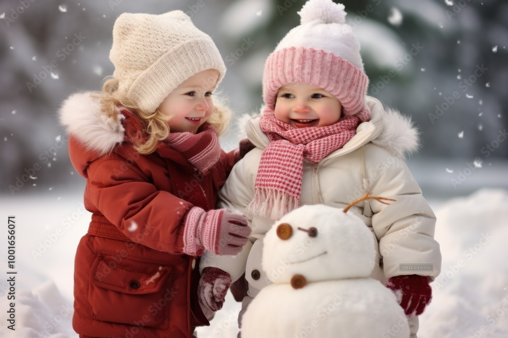 Children Playing in the Snow Building a Snowman Children Playing in the Snow Building a Snowman