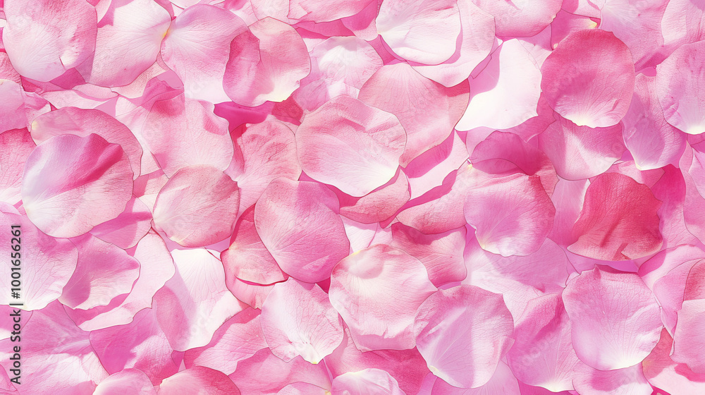 Fototapeta premium Pink Rose Petals Overlapping in a Delicate Pattern. Concept of Floral Art, Romantic Background, love, passion, Valentine's Day, Greeting card. Copy space