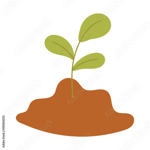 Green sprout sprouting from the ground. Vector illustration.