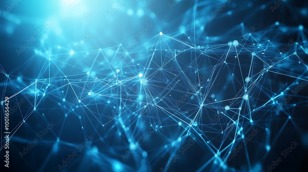 Abstract blue background with connected dots and lines forming a network pattern. Abstract blue background with connected dots and lines forming a network pattern.