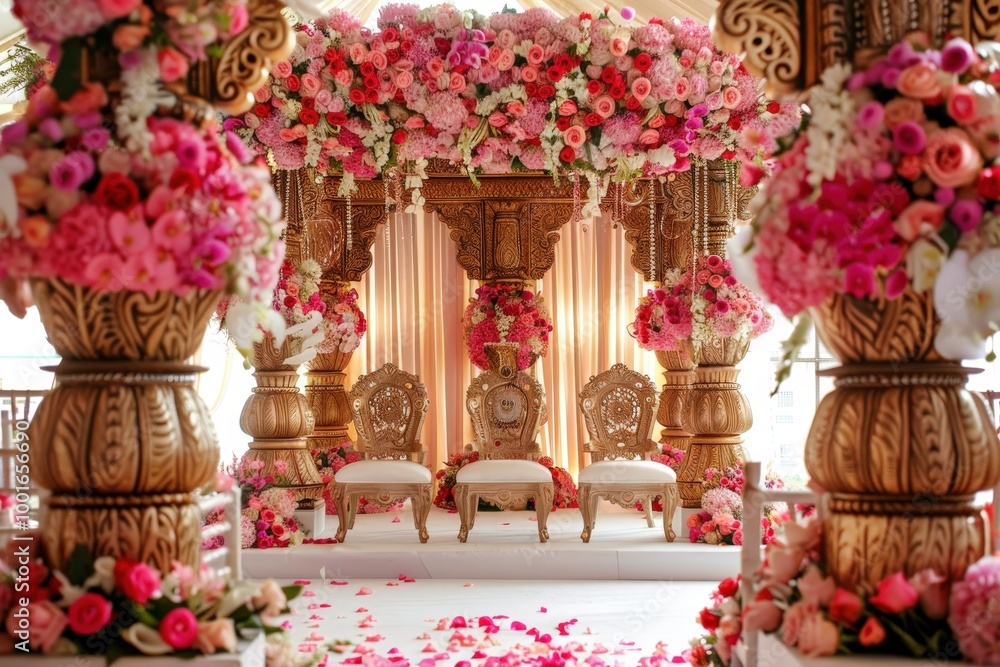 A wedding ceremony is taking place in a beautiful, ornate building with a large, generative ai image A wedding ceremony is taking place in a beautiful, ornate building with a large, generative ai image
